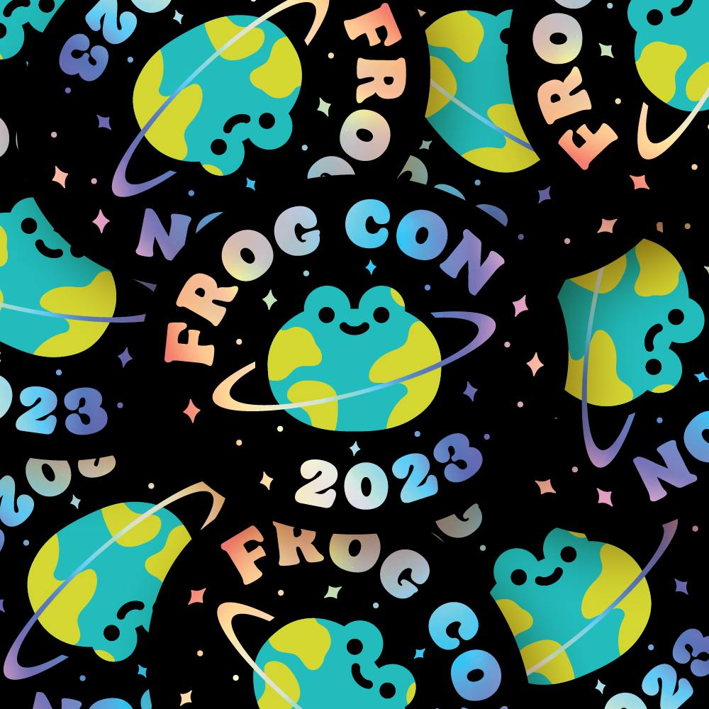 Frog Con 2023 holographic logo sticker