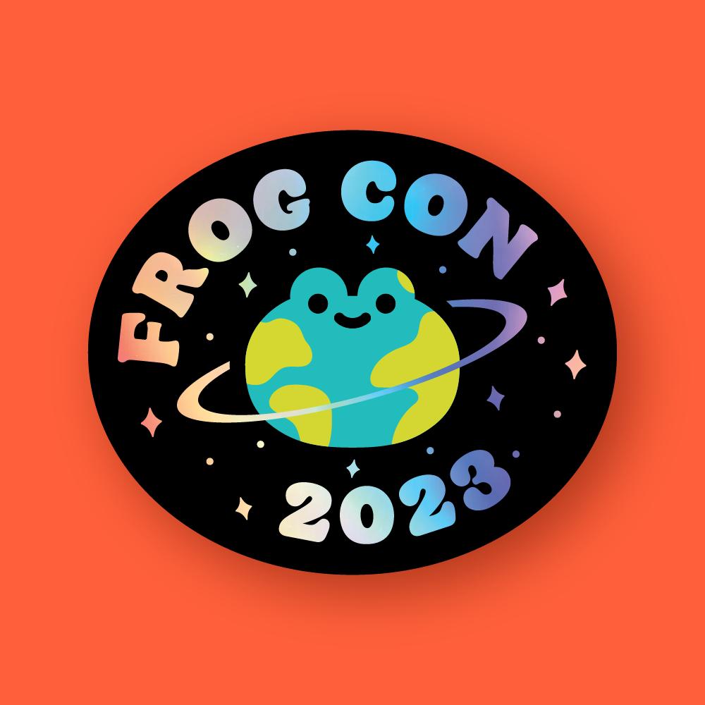 Frog Con 2023 holographic logo sticker