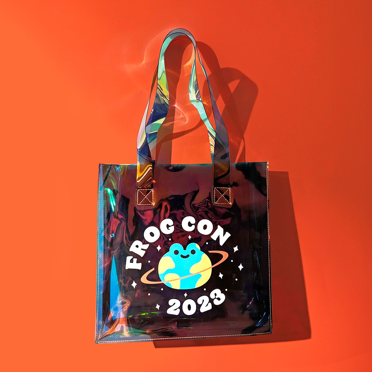 Frog Con 2023 holographic tote bag