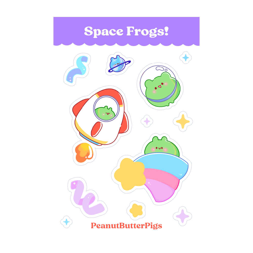 Space Frogs! sticker sheet by PeanutButterPigs