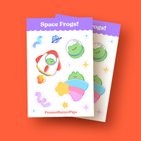 Space Frogs! sticker sheet by PeanutButterPigs