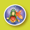 Froggonaut on a Fish sticker by Tibby Bean