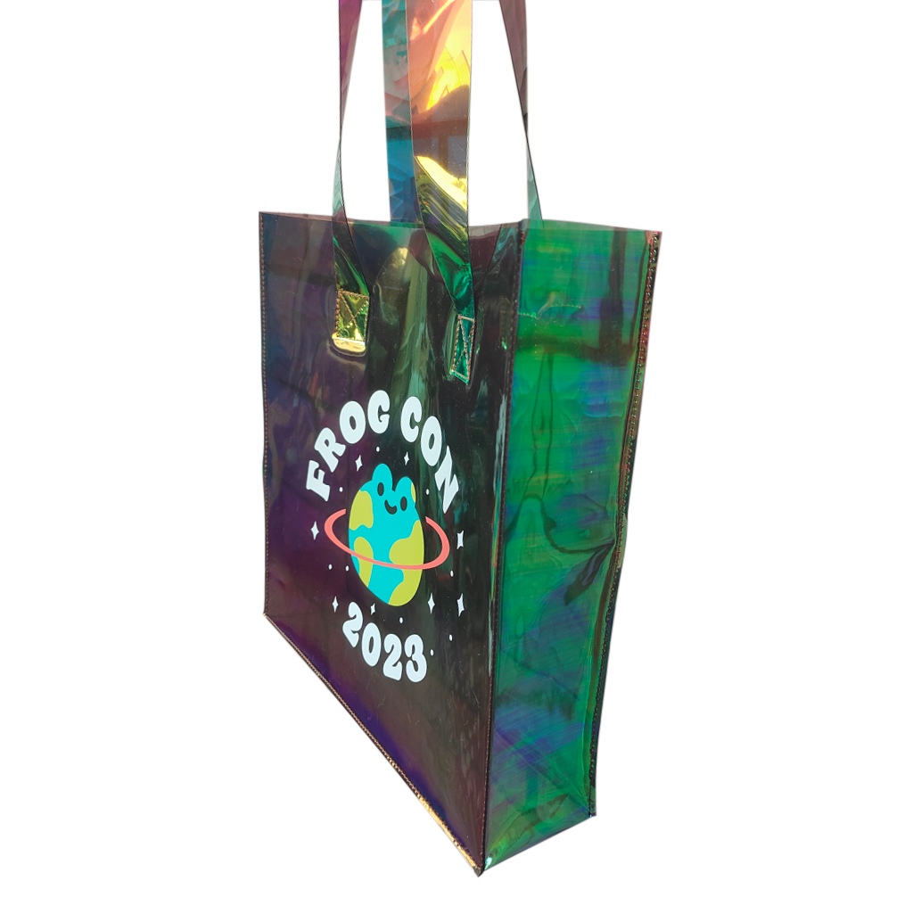 Frog Con 2023 holographic tote bag